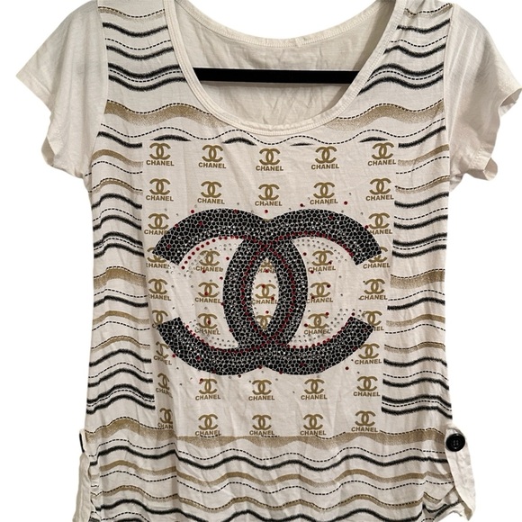 CC Logo Mcbling Y2K White and Black Women's Top - Picture 2 of 4